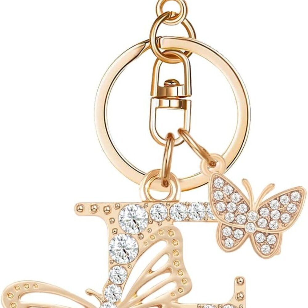 Gold Plated Alphabet Initial Letter Keyring Keychain for Women Girls Crystal Key